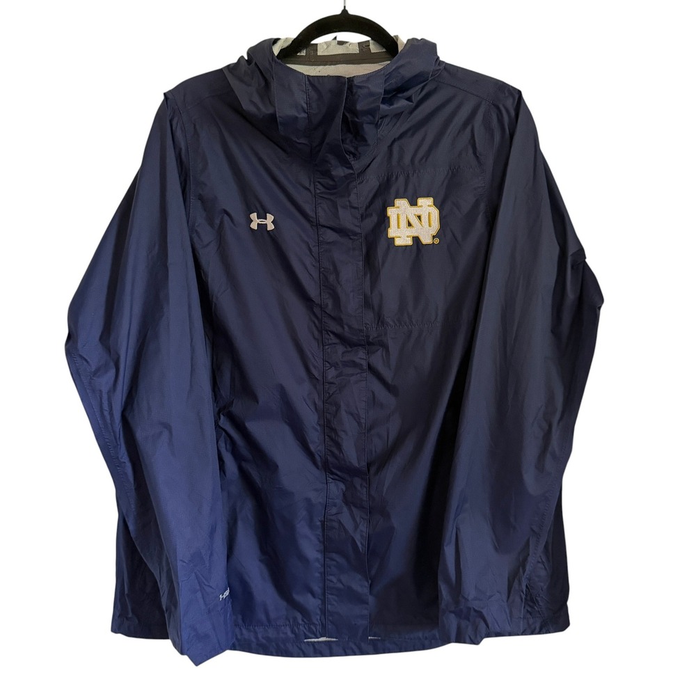 Under Armour Notre Dame Storm Waterproof Jacket L Blue Lightweight Hooded Pocket